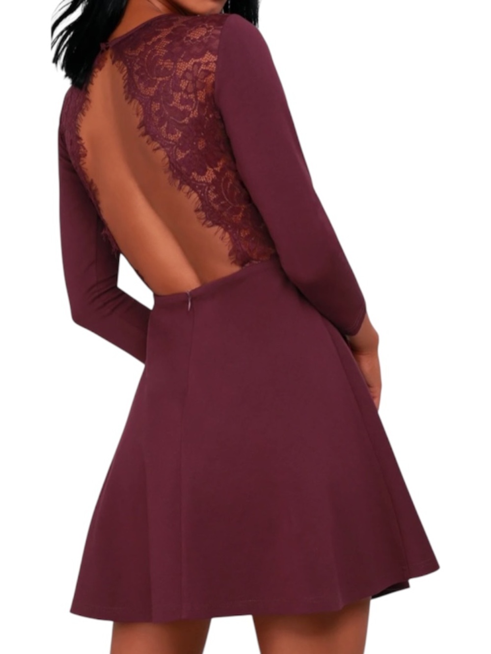 Lulus "Felicity" Backless Lace Skater Dress Plum Purple Size XS